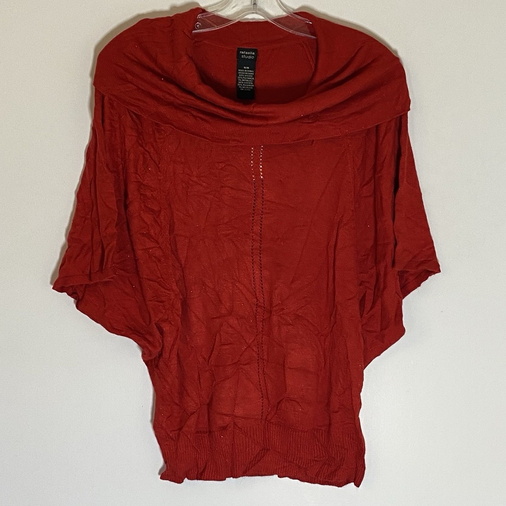 Rafaella Studio Sweater Womens Medium Red Rio Cowl Neck Lightweight Batwing Boho